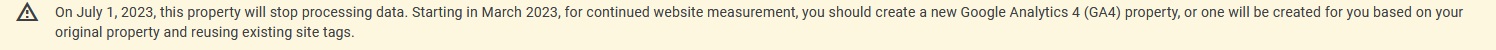 Google Analytics 4 notice to switch over
