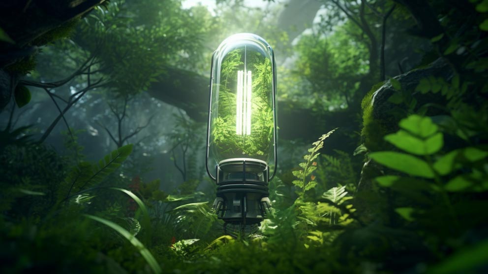 Green Energy Lamp in a Jungle Focusing on Marketing for Green Energy Companies