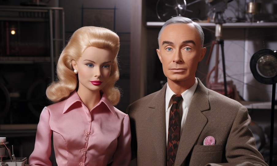 A Barbie doll and a doll of Oppenheimer, an unusual branding combination that works.