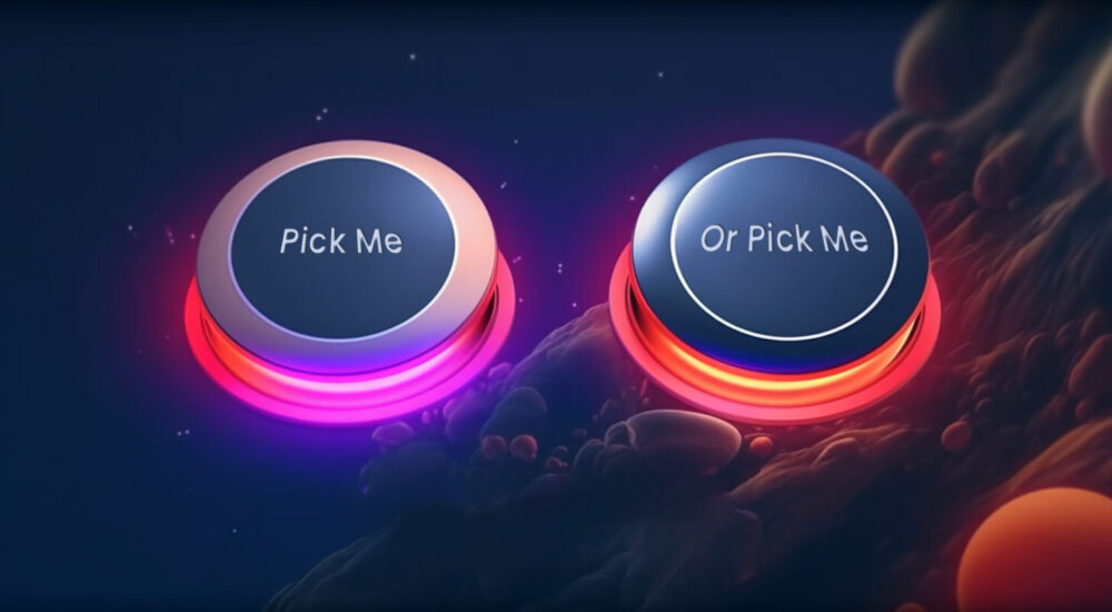 Two call to action buttons that aren't very persuasive.