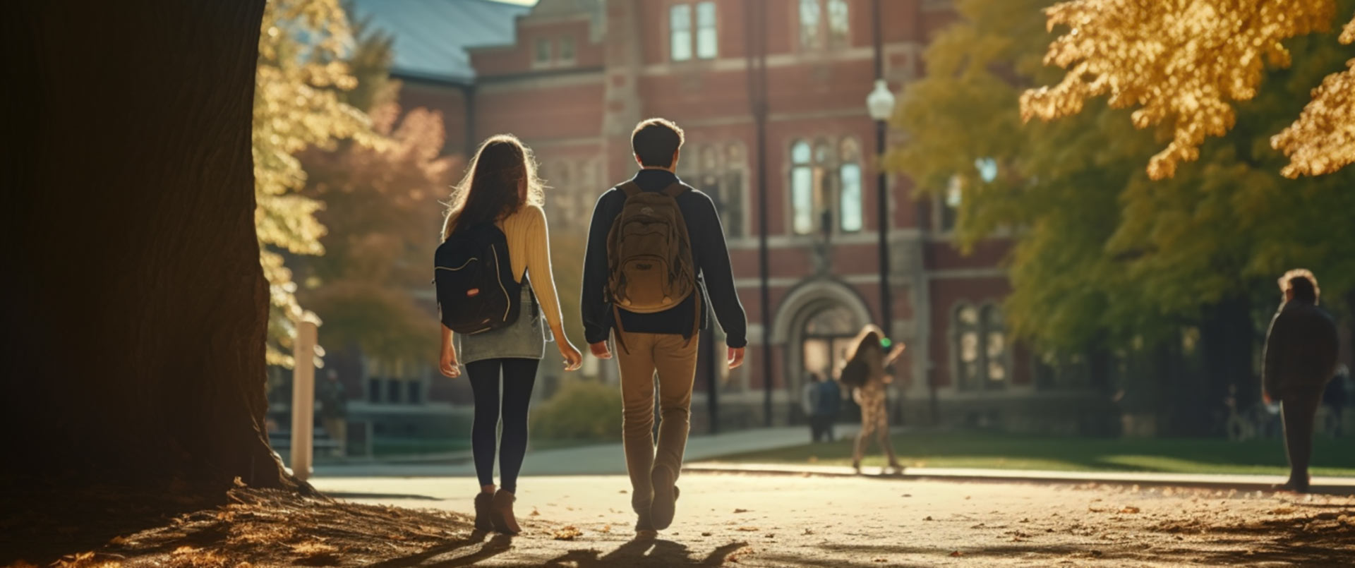 Students walking on a campus to school
