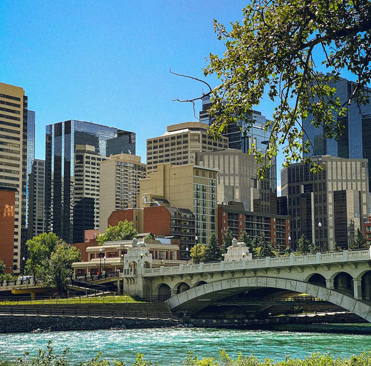 Sleek modern skyscrapers towering over the heart of Calgary's downtown core