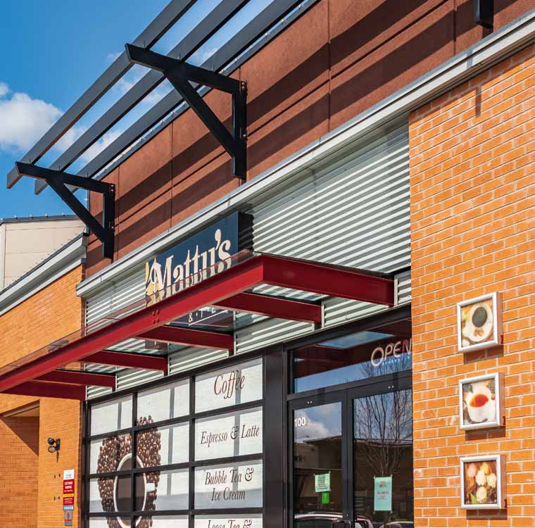 Street view of a shops and stores in a Langley BC