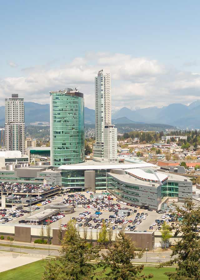 Panoramic view of Surrey Central Mall during a sunny day