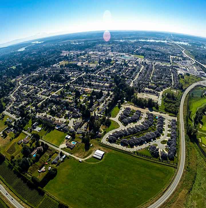 Sky View of Residential Neighborhoods in Pitt Meadows
