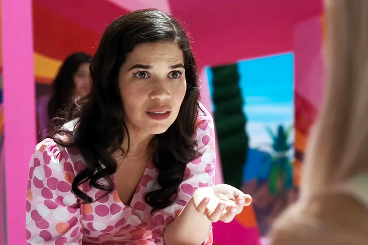 America Ferrera in Barbie delivering her monologue about being a woman.
