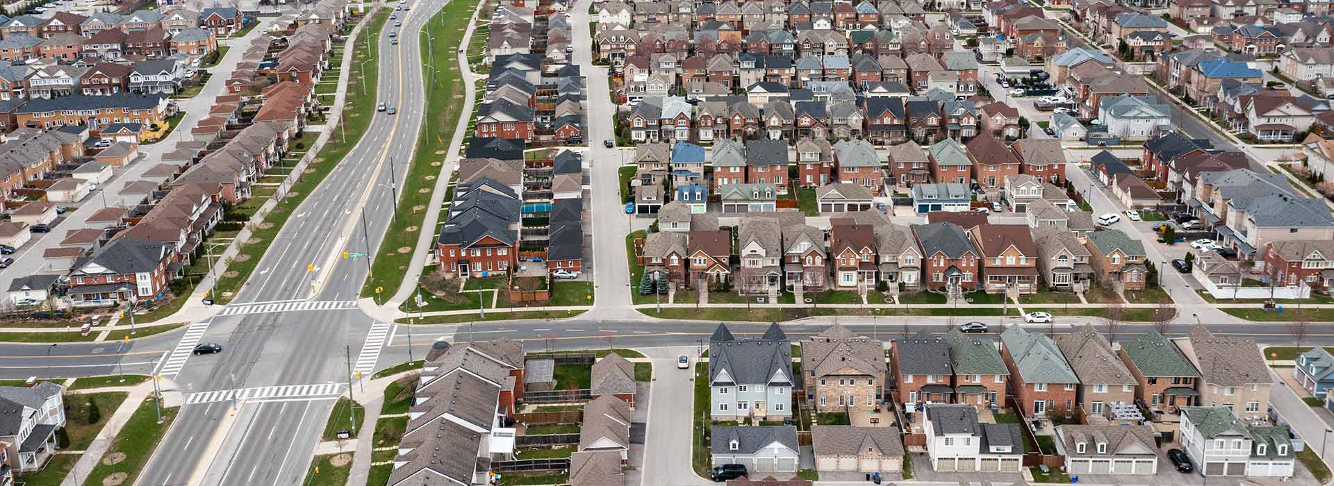 Markham city in Ontario. View from a drone