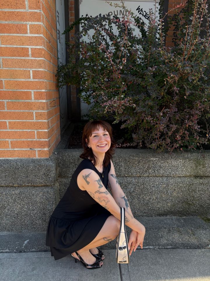 Mik in a dress outside