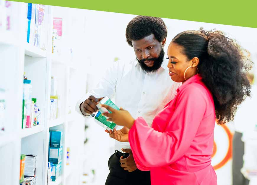 Pharmacy customers choosing a product